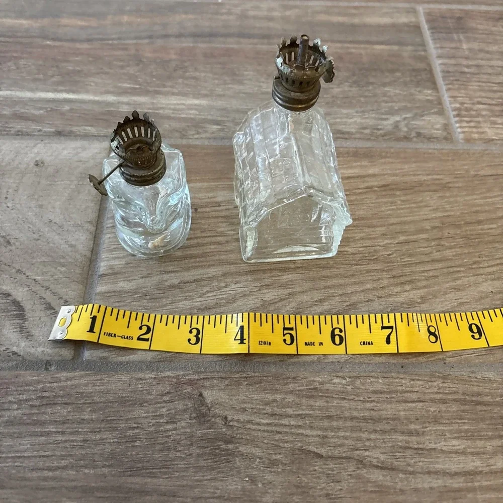Vintage Log Cabin &‎ Shoe Embossed Patterned Kero Oil Finger Lamp Hong Kong